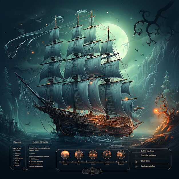 Ghost Ship Pop Up Ui Haunted Seas Themed Game Mobile Explora Design Art Graphic Frame Card Decor