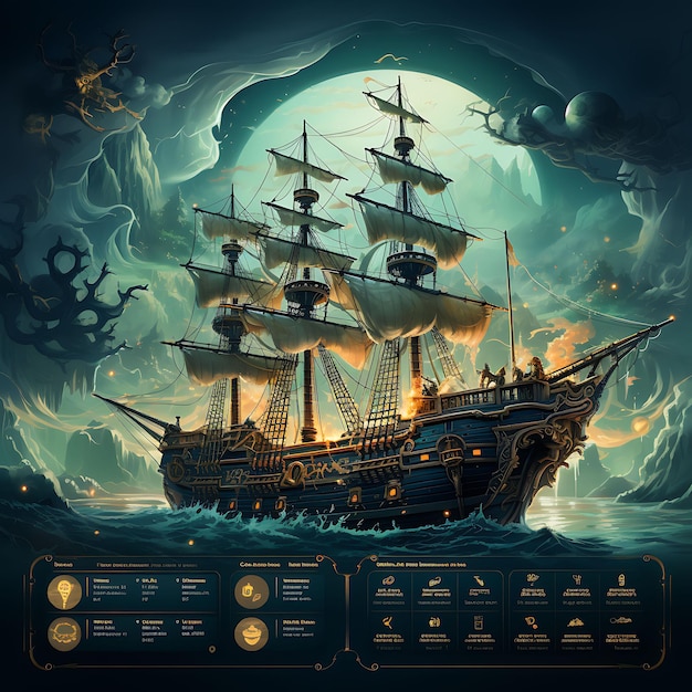 Ghost Ship Pop Up Ui Haunted Seas Themed Game Mobile Explora Design Art Graphic Frame Card Decor