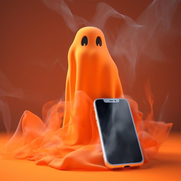 Ghost-Telefonbildschirm mit einem Ghost-Kostüm