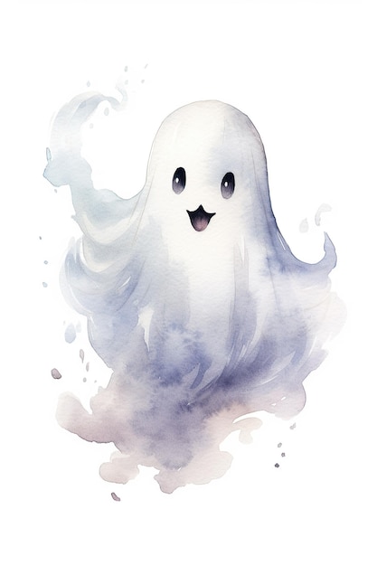 Ghost watercolor clipart bonito isolado no fundo branco com Generative AI Technology