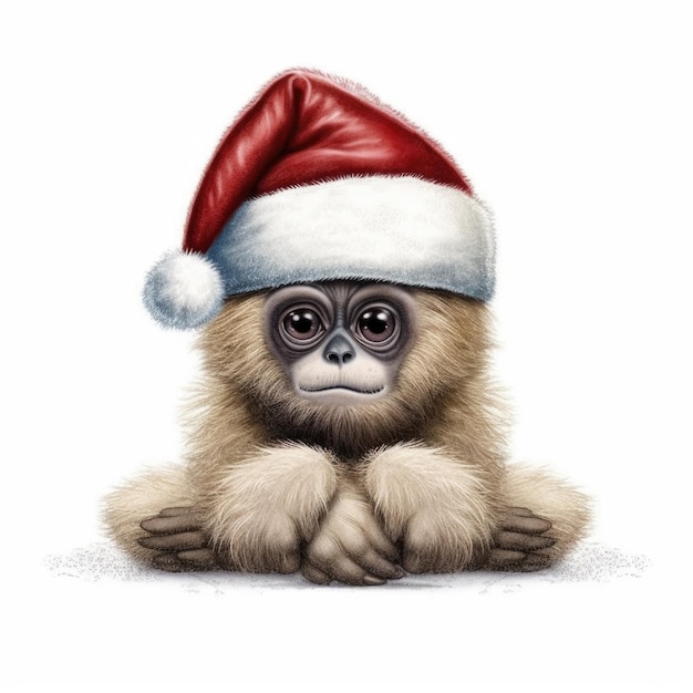 Gibbon trägt Weihnachtsmütze