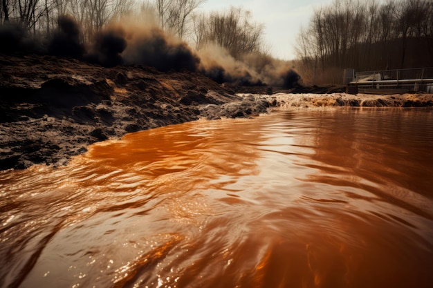 Giftige Abfälle Feuerwasser Fluss Schrott Plastik verbrennen Erwärmung Entsorgung Erzeugen Ai