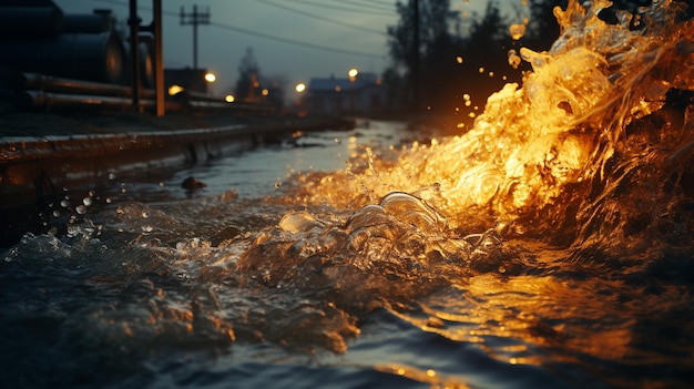 Foto giftiges abwasser, das aus der abwasserleitung in der aufbereitungsanlage abgegeben wird