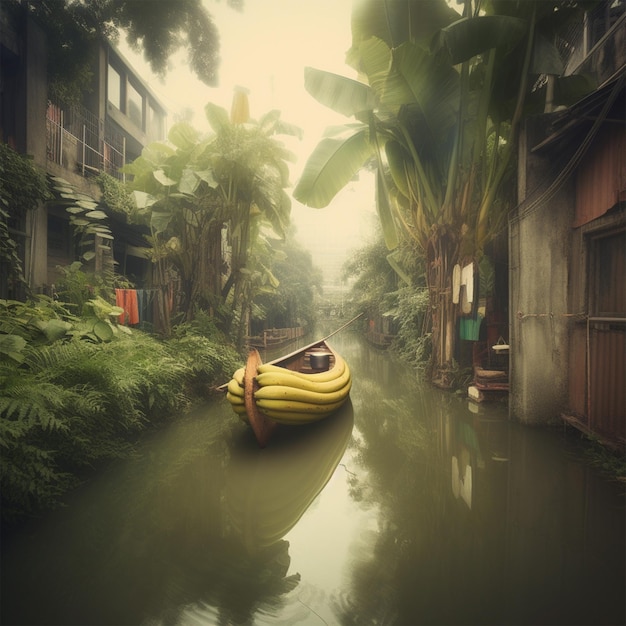 Gigante Banana Gondola no Canal Surreal Photo