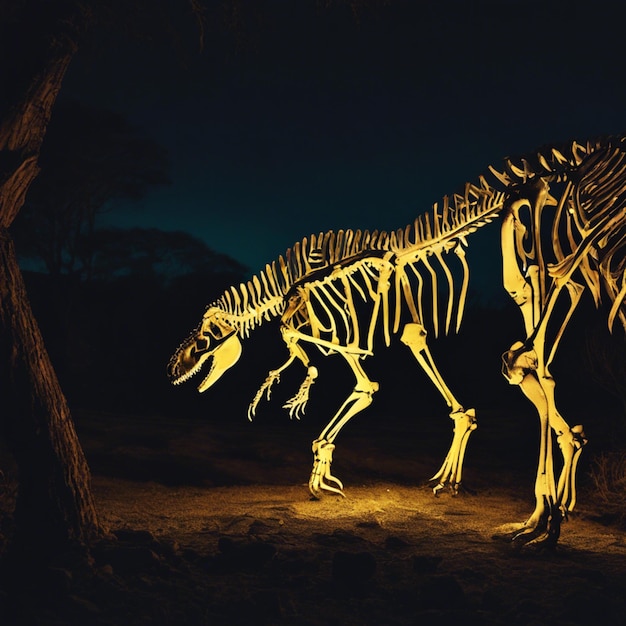 Foto gigantes brilhantes o mundo luminescente dos esqueletos de dinossauros