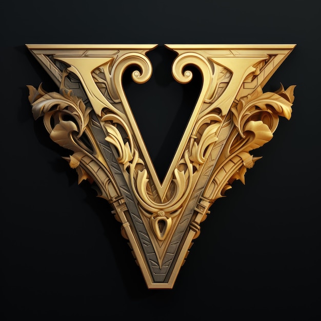 Gilded Harmony Hyperrealistic Double 'V' Logo Artistic Carved Design em tonalidade Vintage Gold com Tra