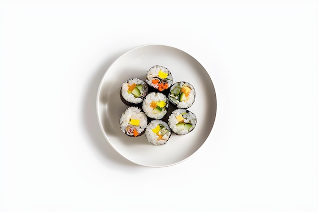 Gimbap servido en un plato aislado sobre un fondo blanco