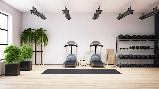 Un gimnasio con dos cintas de correr y un cartel que dice gimnasios