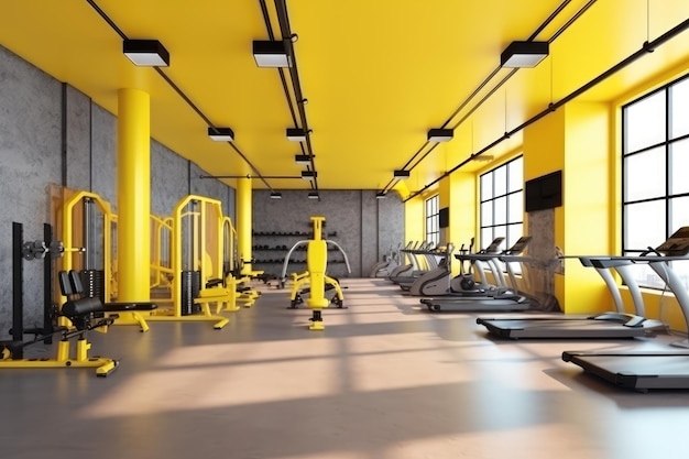 Gimnasio fitness club con interior amarillo AI