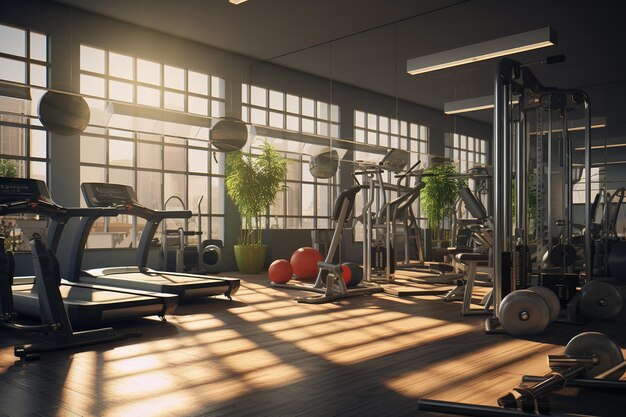 Gimnasio moderno en colores oscuros Equipo deportivo en el gimnasio