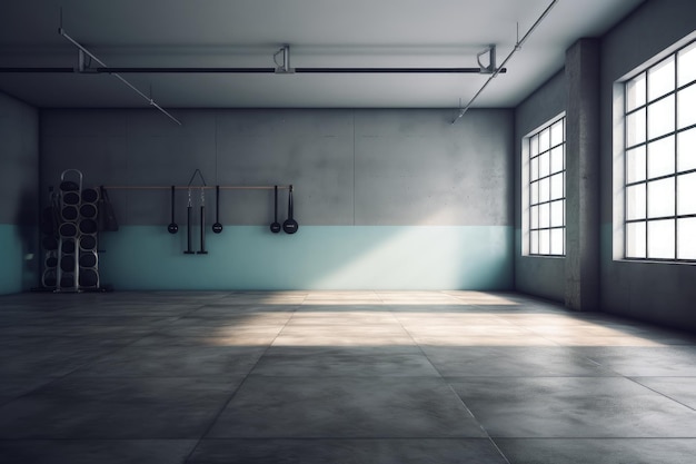 Un gimnasio con una pared azul y una pared azul.