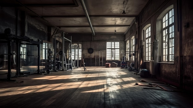 Gimnasio Una sala o edificio equipado para atletismo IA generada