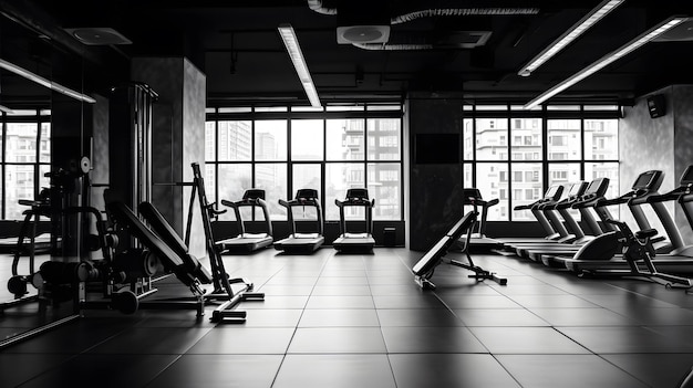 Gimnasio vacío en blanco y negro