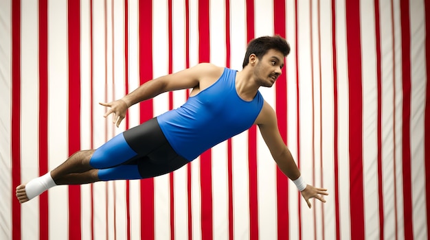 Foto gimnasta masculino se apresentando nas barras paralelas
