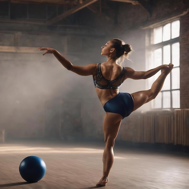 Gimnasta rítmica borrosa con la pelota