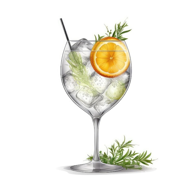 Foto gin-tonic-cocktail isoliert auf weiß als illustration generativer ki