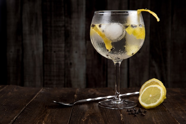 Gin Tonic on Wooden Table