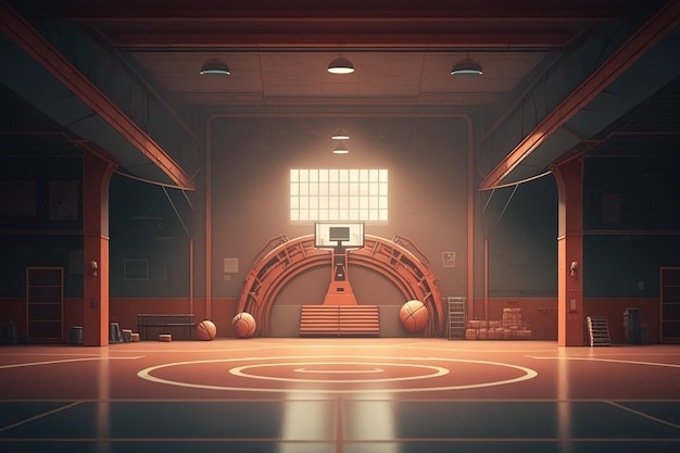 Ginásio de esportes com um ringue de basquete Generative AI