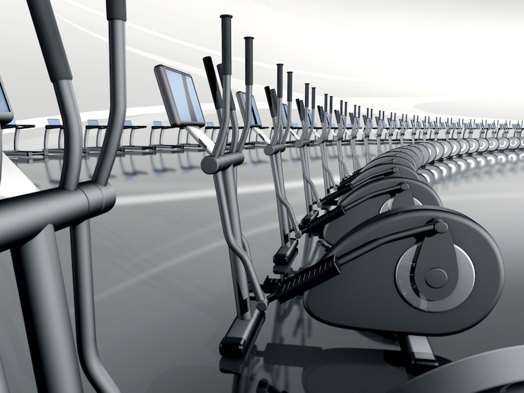 Foto ginásio moderno futurista com instrutor transversal elíptico