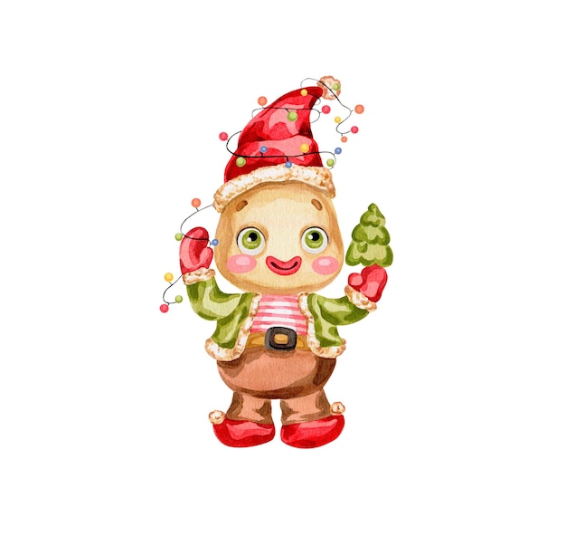 Ginger Man Ilustración acuarela Gingerbread man personaje de invierno
