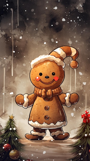 Gingerbread Cookie personaje celebrando la Navidad y las vacaciones de invierno