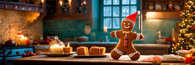 Foto gingerbread-mann auf einem weihnachts-hintergrund selektiver fokus