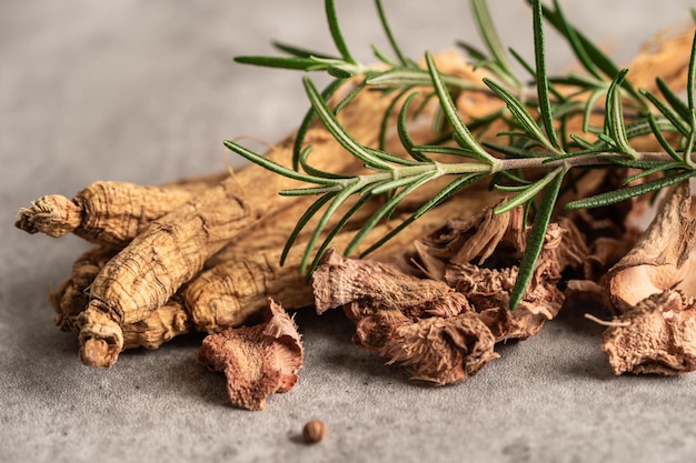 Ginseng, erva vegetal seca. Comida saudável comida de exportação famosa no país da Coréia.