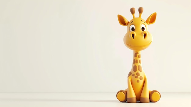 Girafa 3D bonita e amigável A girafa está sentada em um fundo branco e olhando para a câmera com uma expressão curiosa