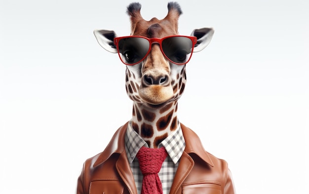 Girafa à moda usando óculos pretos Personagem 3D isolado em fundo branco