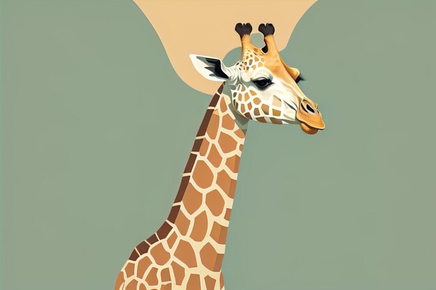 Girafa aislada sobre un fondo verde Estilo de dibujos animados Ilustración vectorial generativa