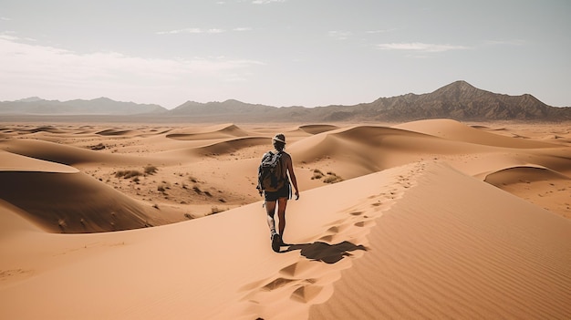 Girafa andando em uma duna de areia no deserto Generative AI