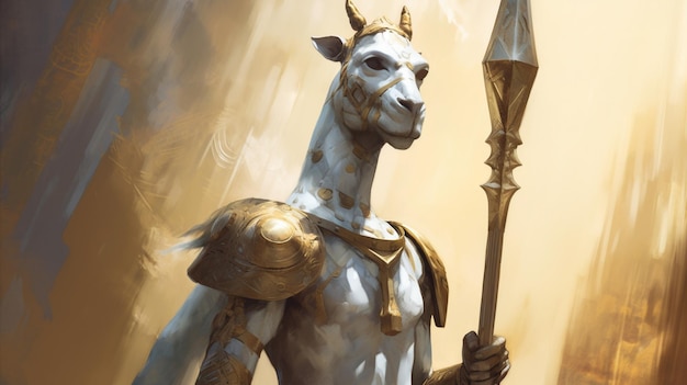Girafa antiga vestindo armadura de ouro branco Animal AI Imagens geradas