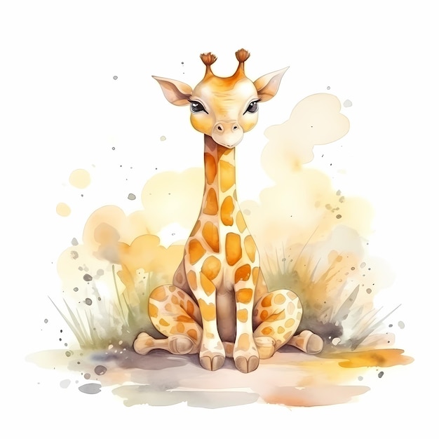 Girafa bebê bonita Animal aquarelado Isolado em fundo branco