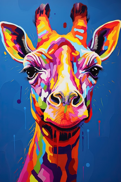 Girafa colorida brilhante em um fundo escuro