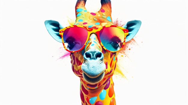 Girafa colorida com óculos de sol criada com geração
