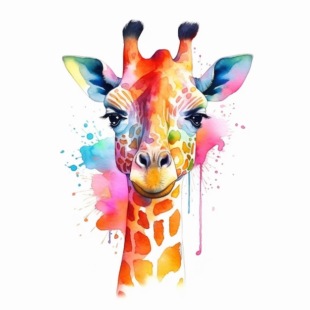 girafa colorida com rosto salpicado e pescoço longo gera IA