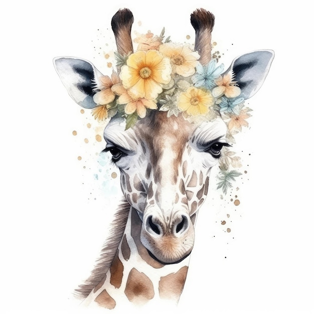 Girafa com uma coroa de flores