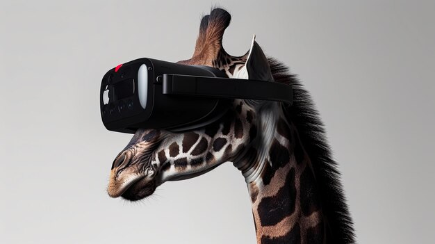 girafa com visão realidade virtual óculos de sol fundo sólido