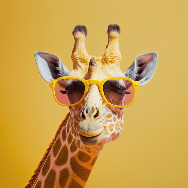 Girafa da moda em óculos de sol retrato monocromático amarelo AI Generative