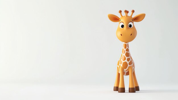 Girafa de desenho animado bonita em pé em um fundo branco renderização 3D