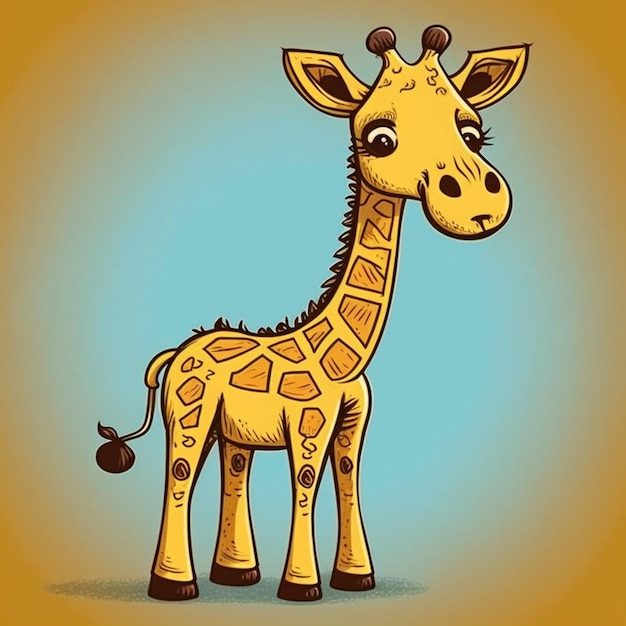 girafa de desenho animado com um sino no pescoço e um fundo azul generativo ai