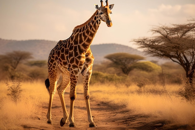 Foto girafa e touro a caminhar