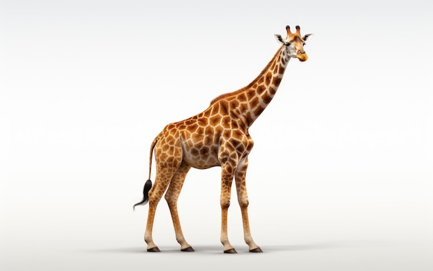 Girafa em pé isolada em fundo branco