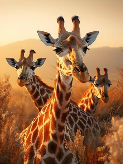 Girafa em seu habitat natural, fotografia da vida selvagem: Uma graciosa girafa pasta na ensolarada savana africana, com seu pescoço longo e padrão manchado se destacando na paisagem selvagem.