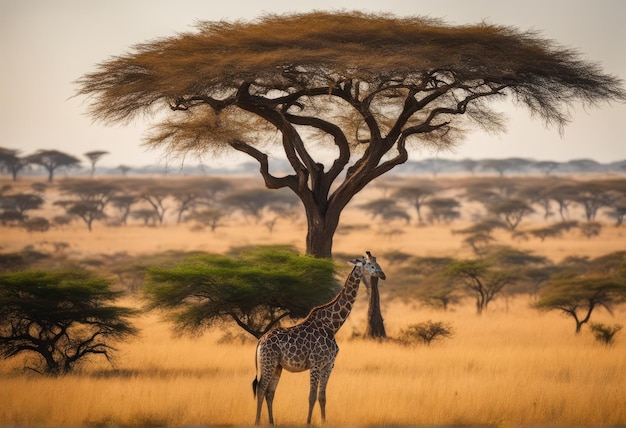 girafa em uma árvore no Quênia África girafa em um safari na savana à noite girafa o