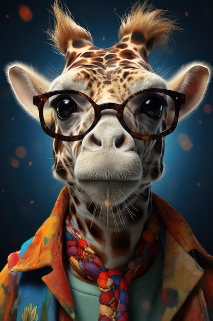 Foto girafa engraçada usando óculos cor-de-rosa girafa personagem girafa ilustração