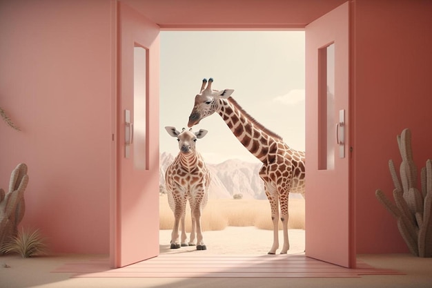 girafa entrando em uma porta e saindo como um elefante