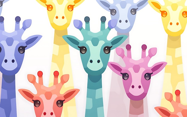 Girafa fofa japonesa repetiu padrões estilo de arte anime com cores pastel