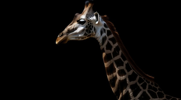 Girafa en un fondo negro creada con tecnología de IA generativa