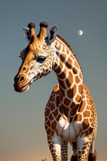 Girafa fondo de papel de pared de la vida silvestre fotografía de alta definición ilustración bajo la luna por la noche